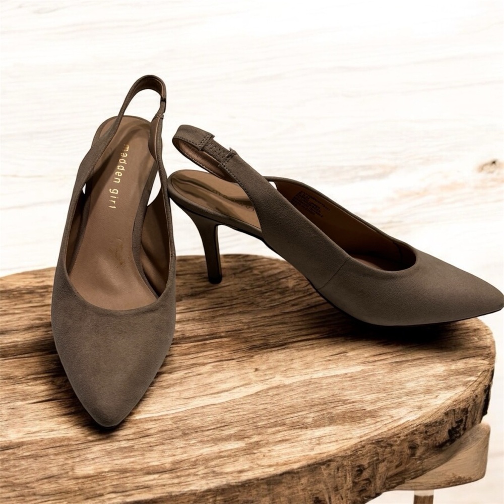 Madden Girl Taupe Pointed-Toe Slingback Heels